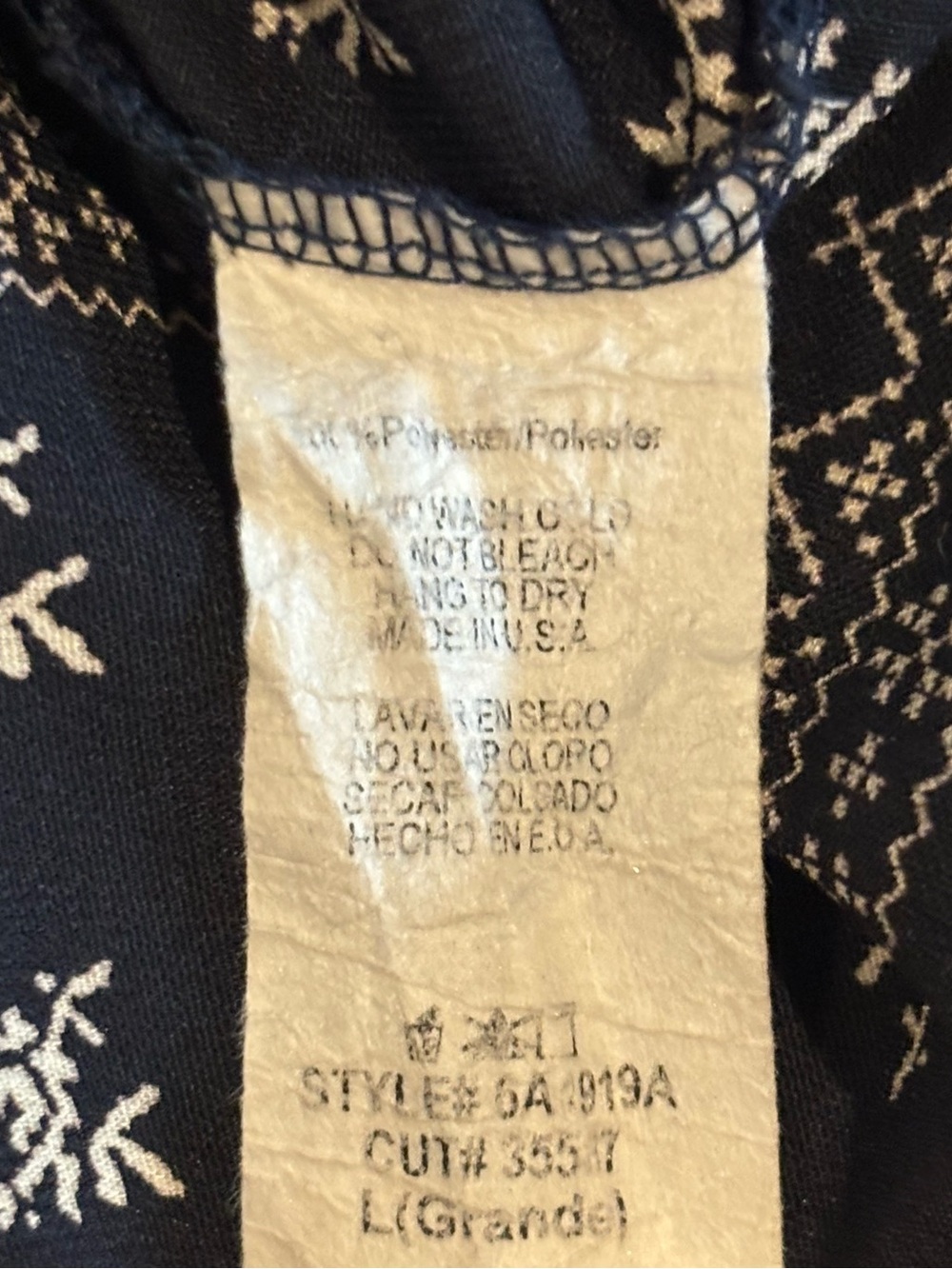 Off-Shoulder Navy Patterned Peasant Top - Picture 5 of 5